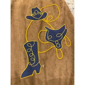 Vintage Western Cowgirl Skirt Rope Cowboy Hat Boot Applique Brown Midi